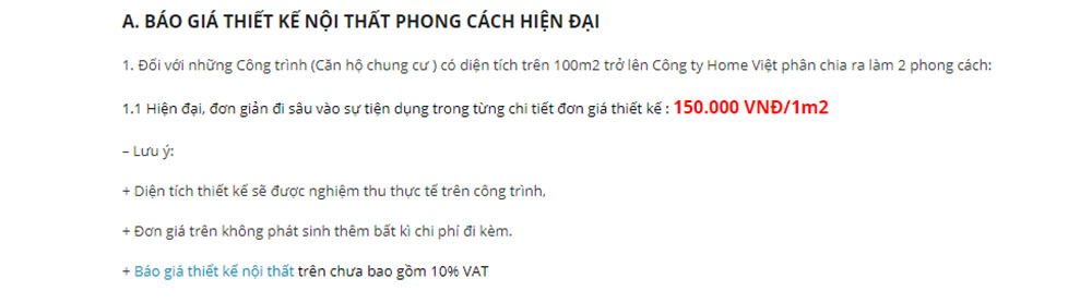 giá thiết kế homeviet