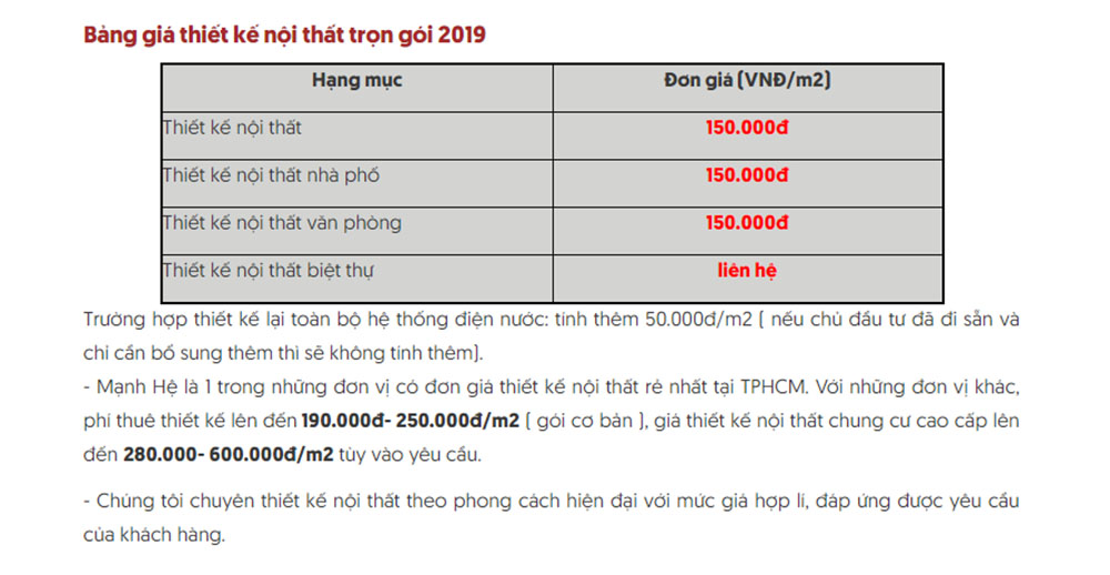 báo giá nội thất mạnh hệ